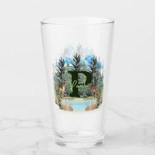 Watercolor Deer Personalized Monogram Letter P Glass