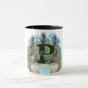 Watercolor Deer Personalized Monogram Letter P Mug
