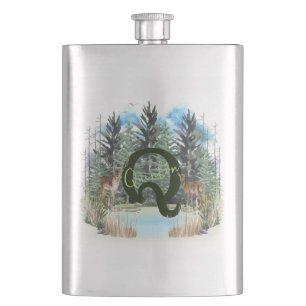Watercolor Deer Personalized Monogram Letter Q Flask