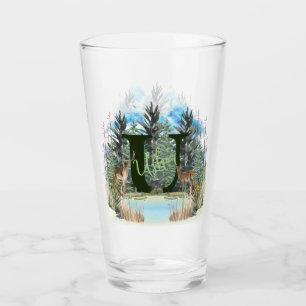 Watercolor Deer Personalized Monogram Letter U Glass