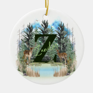 Watercolor Deer Personalized Monogram Letter Z Ceramic Ornament