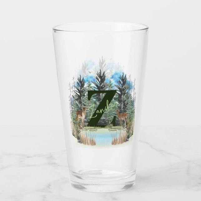 Watercolor Deer Personalized Monogram Letter Z Glass (Back)