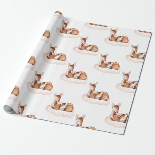 Watercolor Deer Pink Cloud Wrapping Paper