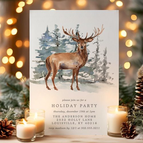 Christmas Party Invitations 9 Watercolor Deer Stag In Snow Holiday Party Invitation