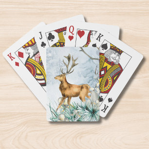 Watercolor Deer Stag Winter Floral Poker Cards