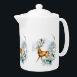 Watercolor Deer Stag Winter Floral Teapot<br><div class="desc">Watercolor Deer Stag Winter Floral Custom Teapots features a watercolor deer stag with a floral accent. Perfect gifts for Christmas,  winter holidays,  parties,  birthday and Father's Day gifts. Designed by ©Evco Holidays www.zazzle.com/store/evcoholidays</div>