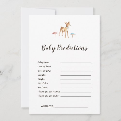 Watercolor Deer White Baby Shower Predictions Game