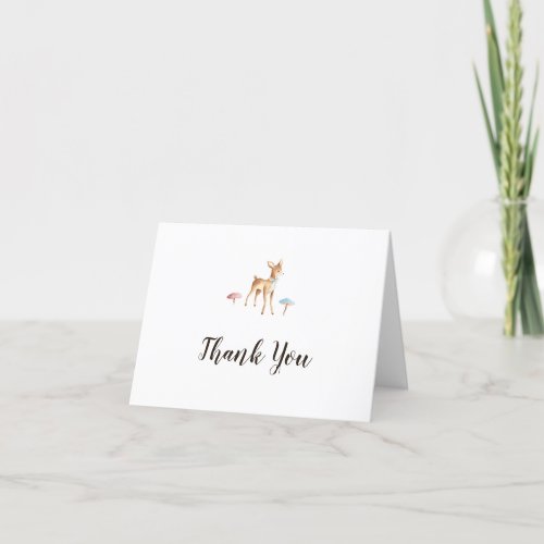 Watercolor Deer White Baby Shower Thank You Card