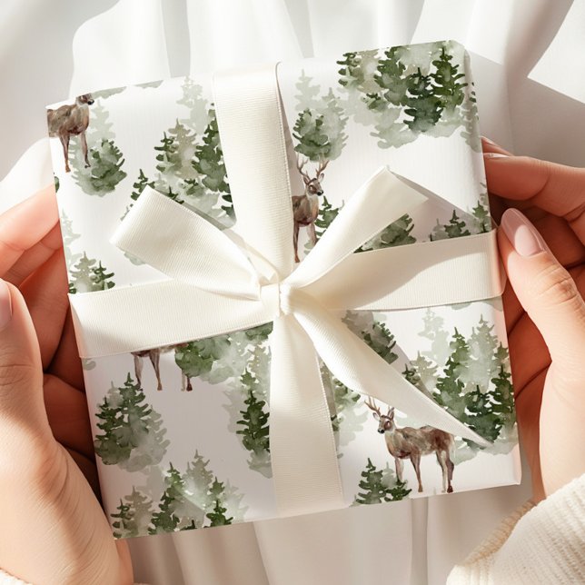 Watercolor Deer Winter Forest Wrapping Paper (Creator Uploaded)