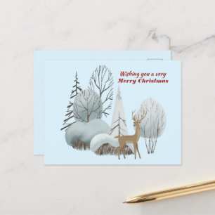Watercolor Deer Wishing You A Very Merry Christmas Postcard