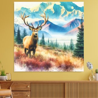 Watercolor Deer with Antlers 