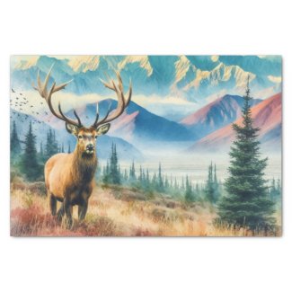 Watercolor Deer with Antlers Tissue Paper
