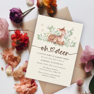 Watercolor Deer Woodland Baby Shower Invitation