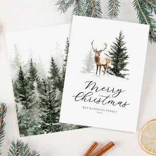 Watercolor Deer Woodland Christmas Card