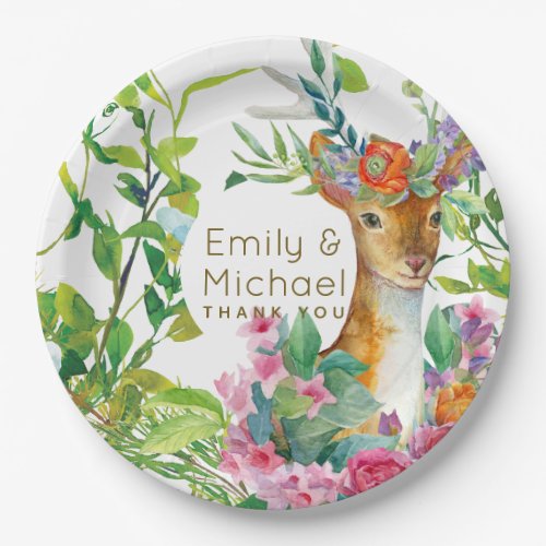 Watercolor Deer Woodland Greenery Party Supplies Paper Plates