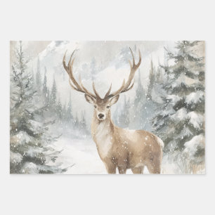 Watercolor Deer Woods Wrapping Paper Sheets