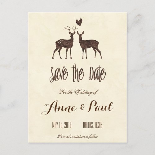 Watercolor Deers Save the Date Announcement Postcard