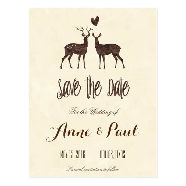 Watercolor Deers Save The Date Postcard