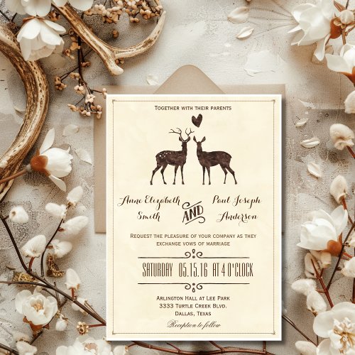 Watercolor Deers wedding invitation