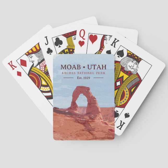 Watercolor  Delicate Arch Moab Utah National Park Poker Cards (Back)
