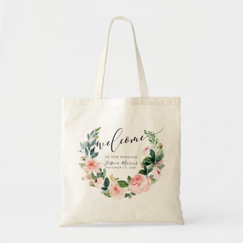 Watercolor Delicate Bloom Blush Wreath Welcome Tote Bag