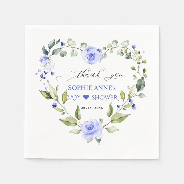 Watercolor Delicate Blue Floral Bloom Baby Shower Napkins (Front)