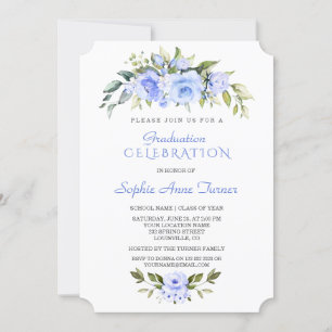 Watercolor Delicate Blue Floral Graduation Party Invitation