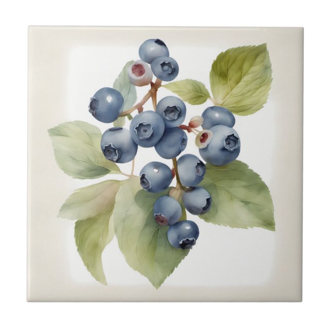 Watercolor delicate blueberries ceramic tile (Front)