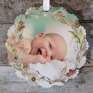 watercolor delicate fall wreath new baby ornament card