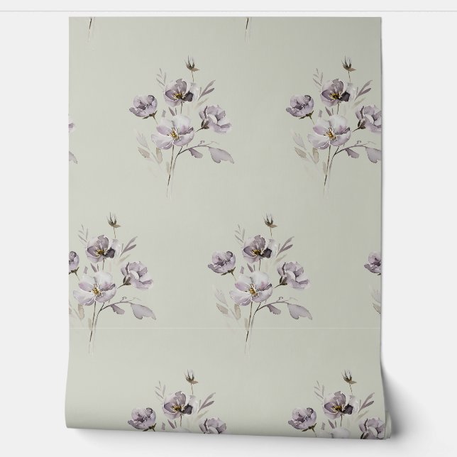 watercolor delicate flower muted purple wallpaper  (Unrolling)