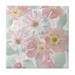 Watercolor delicate flowers. ceramic tile