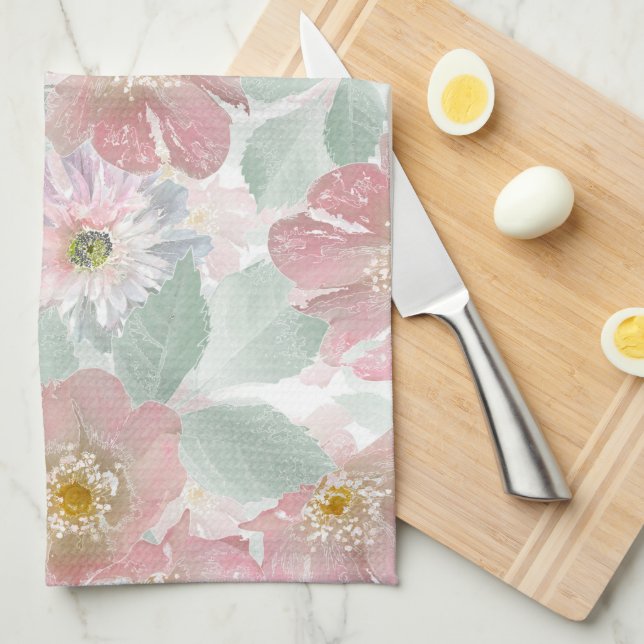 Watercolor delicate flowers.  kitchen towel (Quarter Fold)