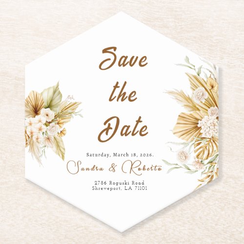 watercolor delicate gold floral Save The Date Card Paper Coaster