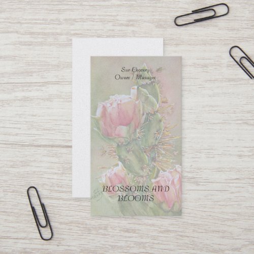 WATERCOLOR DELICATE PEAR CACTUS FLOWER BUSINESS CARD