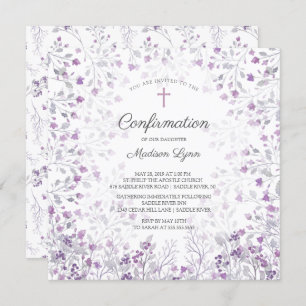 Watercolor Delicate Purple Flowers Confirmation Invitation