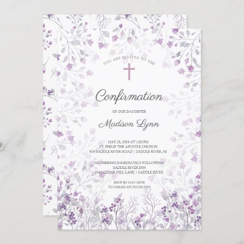 Watercolor Delicate Purple Flowers Confirmation Invitation