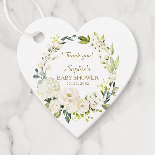 Watercolor Delicate White Floral Bloom Baby Shower Favor Tags