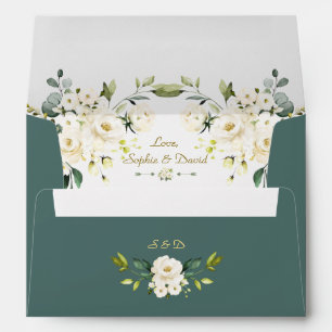 Watercolor Delicate White Floral Bloom Wedding Envelope