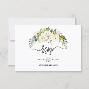 Watercolor Delicate White Floral Bloom Wedding RSVP Card