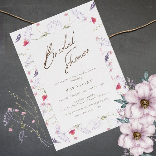 Watercolor Delicate Wildflower Bridal Shower Invitation