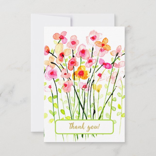 Watercolor delicate wildflowers. Thank you Card (Front)