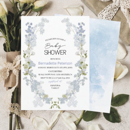 Watercolor Delphinium blue flowers  baby Shower Invitation