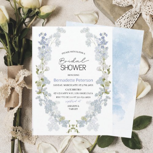 Watercolor Delphinium blue flowers  Bridal Shower Invitation