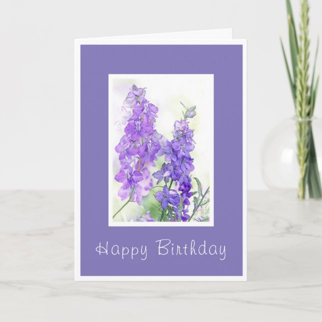 Watercolor Delphiniums Card (Front)