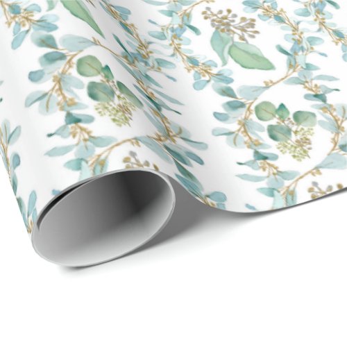 Watercolor Deluxe Eucalyptus_ white ground Wrapping Paper