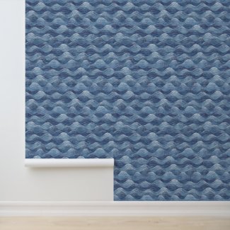 Watercolor Denim Blue Grey Sea Waves Beach House 