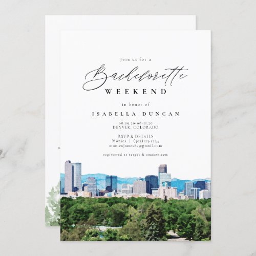 Watercolor Denver Colorado Skyline Mountain Pine Invitation