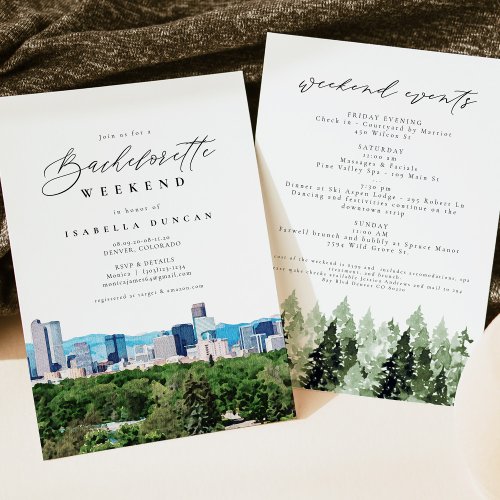 Watercolor Denver Colorado Skyline Mountain Pine Invitation