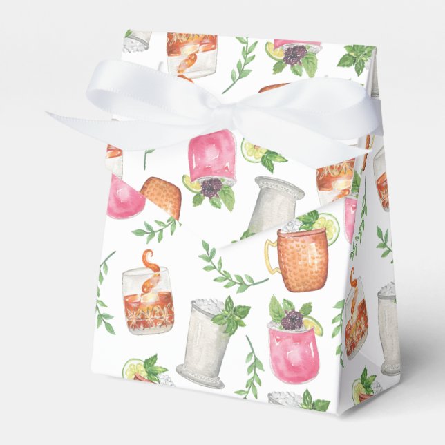 Watercolor Derby Day Mint Julep Drinks Favor Boxes (Front Side)