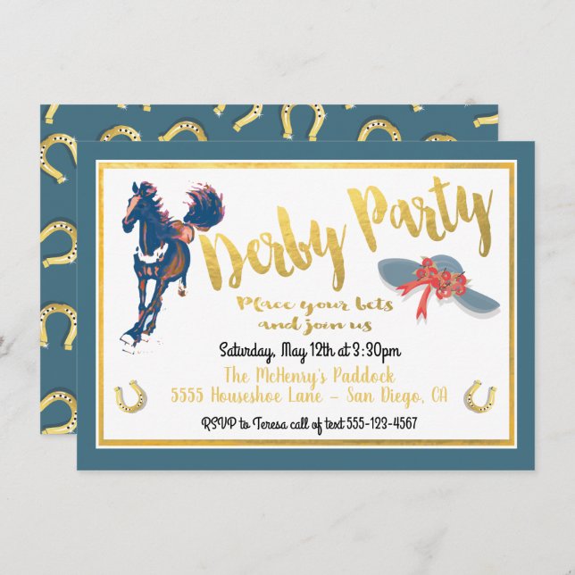 Watercolor Derby Horse Racing Party Invitation (Front/Back)